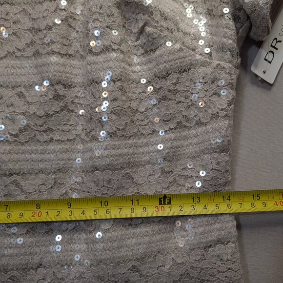 NEW Donna Ricco Knee-Length Sheath Dress, Cap Sleeve Taupe Lace & Sequin Overlay - Picture 12 of 15